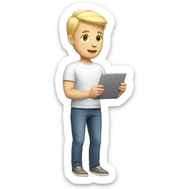 short blonde hair dad tall full body holding tablet sticker