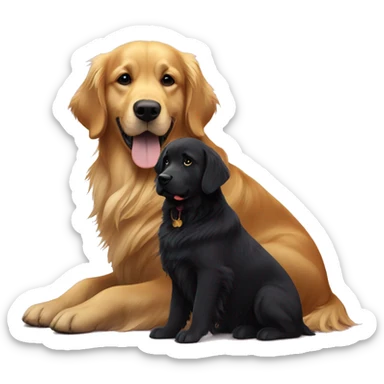 A golden retriever and a black dog sitting next to eachother  sticker