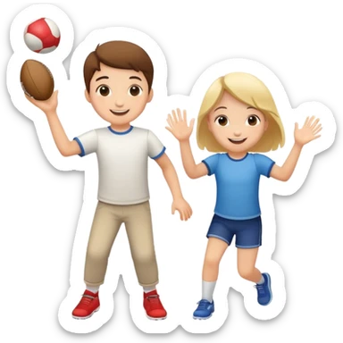 two children playing catch, one throwing and one catching a ball, happy and playful sticker
