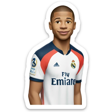 Mbappe with Real Madrid t-shirt says ok  sticker