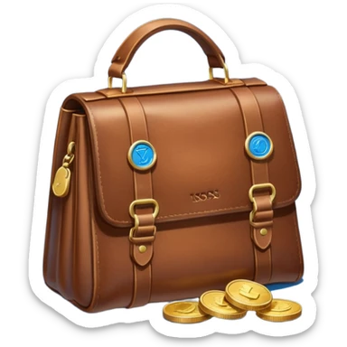 leather bag on top of blue coins stack sticker