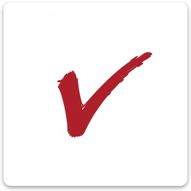 red checkmark as a 'yes' marker for text, torn brush stroke style, inspired by eastern calligraphy, no background, 512x512px sticker