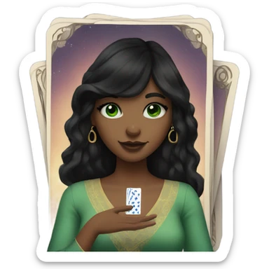 Girl with green eyes black hair and nose ring piercing with taro cards sticker