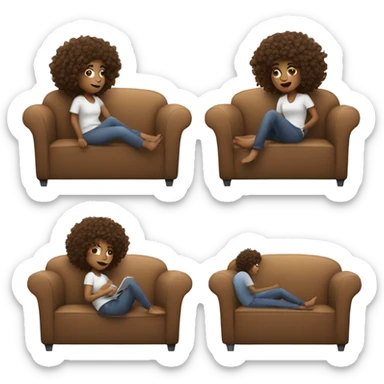 Curly hair brown girl laying on sofa watching tv sticker