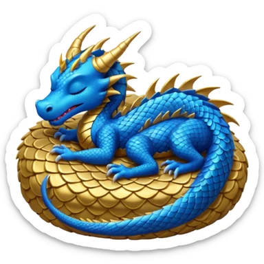 Blue dragon with gold accents sleeping with zzz sticker