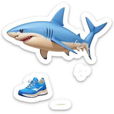 Blue shark with blue running shoes on the beach and the shark has legs sticker