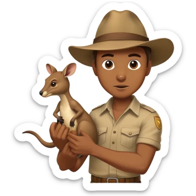 human male wearing an Australian outback hat fighting a kangaroo sticker