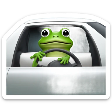Frog driving white Prius sticker