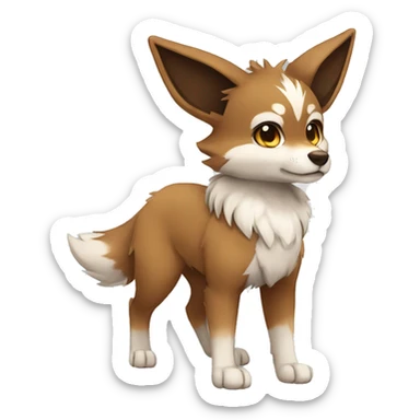 Brown and White Cartoon Chibi Wolf Eevee Full Body sticker