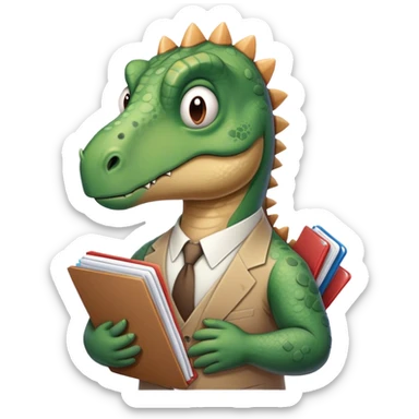 sad office dinosaur holding a lot of folders and papers sticker