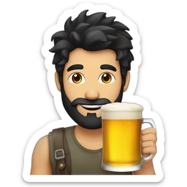 Man black hair and beard winking am eye with a pint of beer sticker