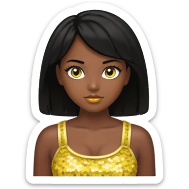 Christie from Barbie & Friends with brown eyes, black hair, yellow sequin crop top, dark skin sticker