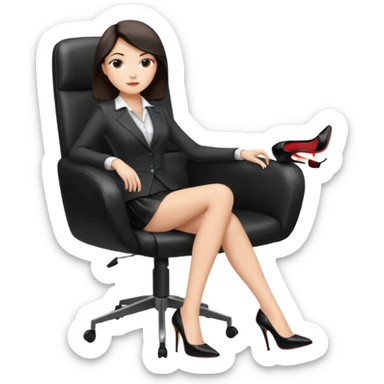 Business woman with short skirt and high heels sitting on chair office sticker