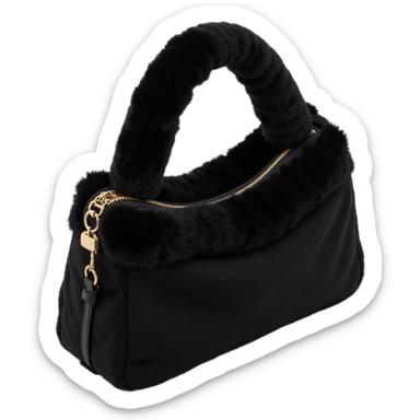 black sherpa faux fur fluffy shoulder bag purse sticker