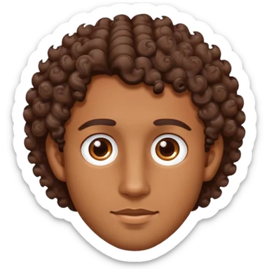 Guy with a darkish tan, curly brown hair, Brown eyes, two dots on his right cheek sticker
