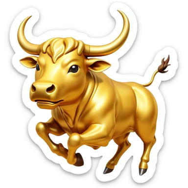 Golden, glowing bull charging forward with animated, fluid motion (e.g., galloping, emitting sparkles or light trails in gold). sticker