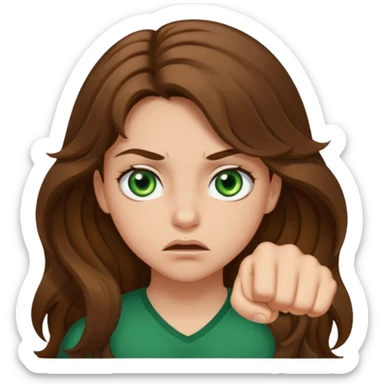 girl with green hazel eyes and brown long and waybe hair wanting to give me a punch sticker