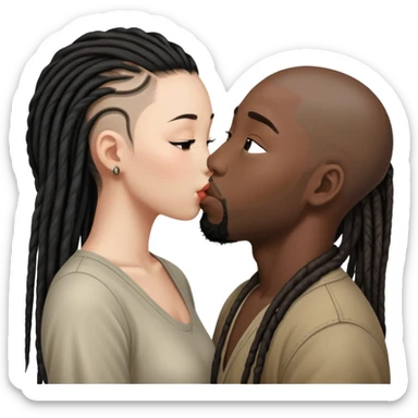 Half shaved head Asian girl kissing black guy with dreads sticker