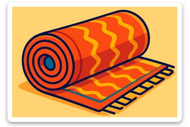 rolled up carpet, colorful and cartoonish sticker