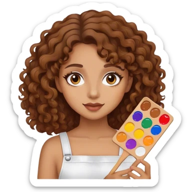 girl with brown curly hair holding paint palette  sticker