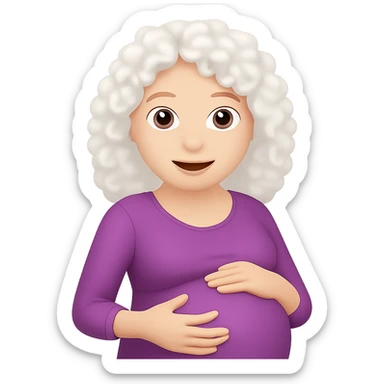 Edit the image of a pregnant woman with white curly hair in an emoji style. Keep the background removed as requested. Maintain the emoji style look in the edit. sticker