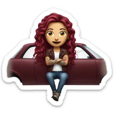 Beautiful tattooed burgundy long haired woman driving a car sticker