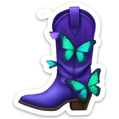 Purple cowboy boots covered in green and blue butterflies  sticker
