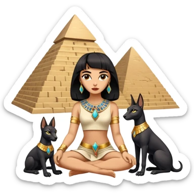 Kindly mannered Elizabeth Taylor cleopatra Protecting spell silky black-haired tiny statuette scale feral Anubis and pyramid scenery stone-age cracked irregular dwelling  sticker
