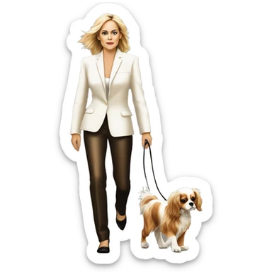 Young sharon stone in basic instinct walking with cavalier King Charles spaniel  sticker