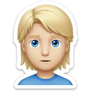 9 year old boy, medium long blond hair, blue eyes, white skin, sticker