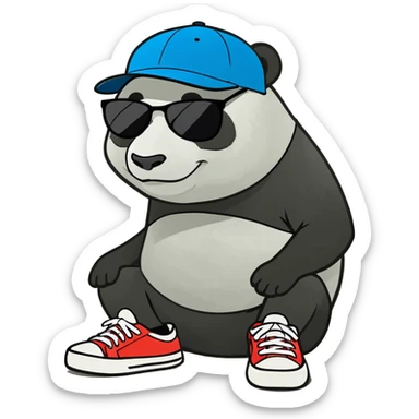 panda with sneakers on with a backwards cap and sunglasses  sticker