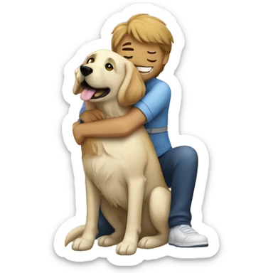 a vet hugging a shaggy labrador-like dog sticker