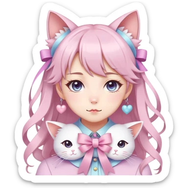 Gorgeous Kawaii Cute Beautiful Elegant Pretty Pastel Anime Catlady with ribbons sticker