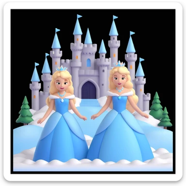girls in a  snow princess dress, snow castle background sticker
