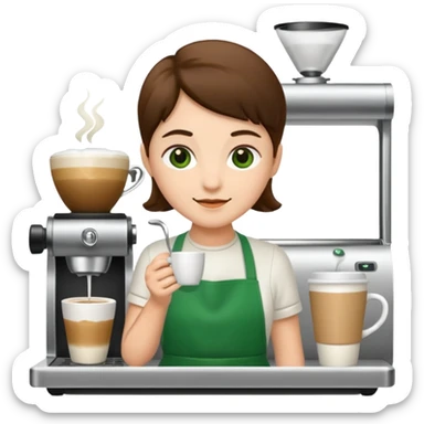 Barista + green apron + latte cup sticker