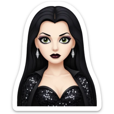 Vampira with long black hair, black sequin outfit sticker