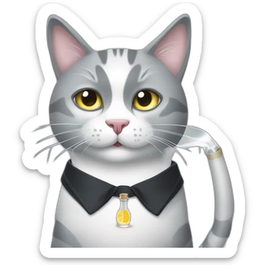 Grey and White tigered Cat drinking gin tonic sticker