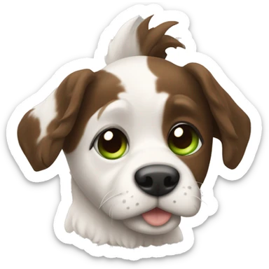 pele branca cabelo castanho olho verde e com um cachorro pequeno sticker