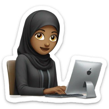 Girl wearing hijab at a desk and working on a computer sticker