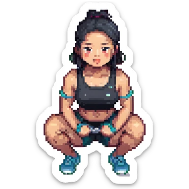 Asian person doing squats in gym attire sticker