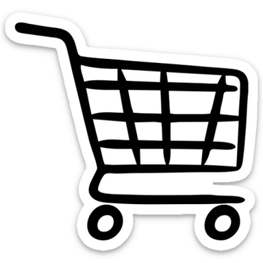 Hand-drawn shopping cart icon with a basket and wheels sticker