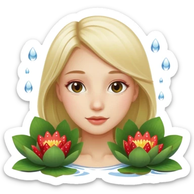 a beautiful girl mix with  watel lili and  Strawberries  being born with an nenuphar on her light hair sticker