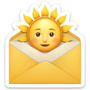 an envelope with a paper and sun sticker