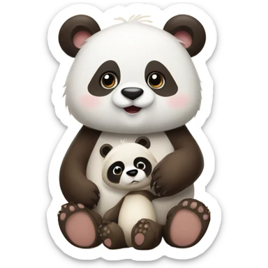 baby panda with big hands with brown bear  sticker