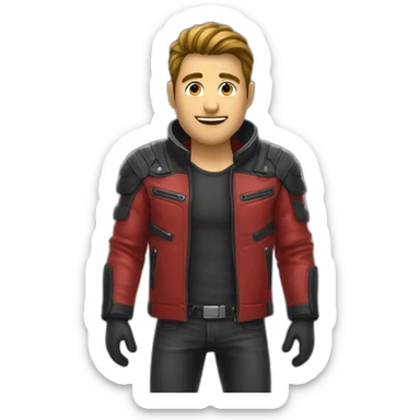 Hombre con casco de moto y campera roja  sticker