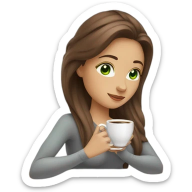 Yoga Woman long brown hair green eyes drinks coffee sticker