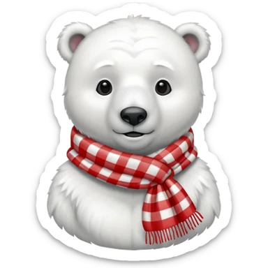 polar bear wearing a red and white checkered scarf sticker