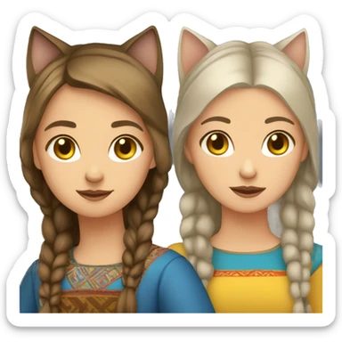 Two slavic girls and two cats sticker