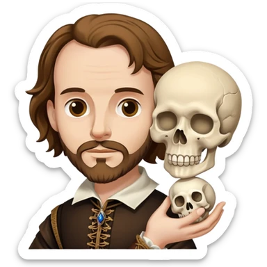 Shakespeare holding a skull referencing Hamlet sticker