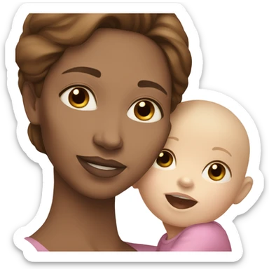 A white skinned mother with brown hair holding her white skin and brown hair baby girl sticker